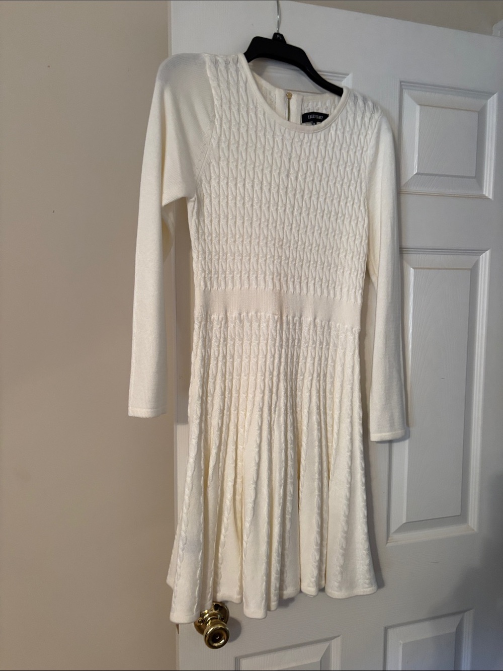 Ellen Tracy Cream Cable-Knit Long Sleeve Fit & Flare Dress